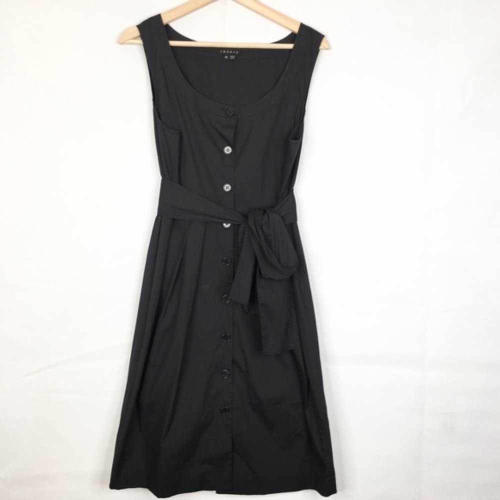 Theory Black Lucille Day Dress Belt Wrap 10 L Larg